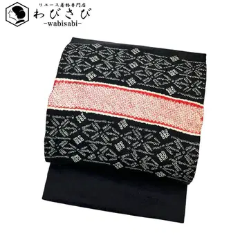 나고야 오비 꽃무늬 쥐어짜기 샤아야가 블랙 컬러 O-4018