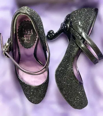 ANNA SUI 블랙 글리터 펌프스 고양이 발 22cm