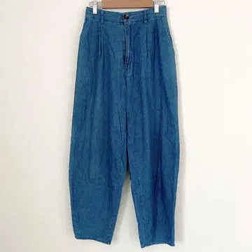 여성용 데님 팬츠 벌룬 하이웨스트 허리 뒤쪽 밴딩 블루 M