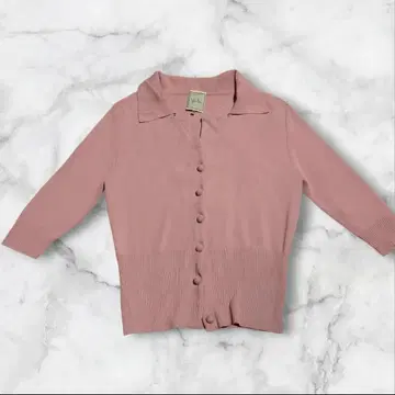 [ Sybilla ] 니트 가디건 7부 소매 카라 부착 핑크 고급 일본제