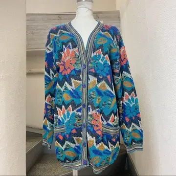 빈티지 미쏘니 가디건 파랑 꽃무늬 MISSONI