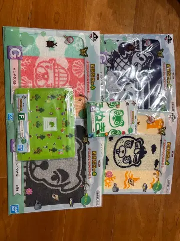 모여봐요 동물의 숲 제일복권 핸드 타월 5종, 지퍼 백 1종 세트