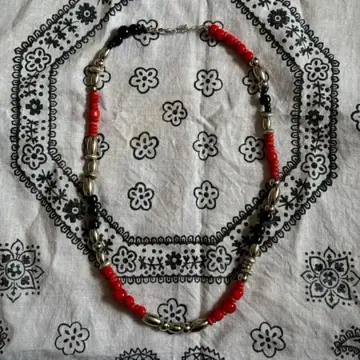 비즈 목걸이 인디언 멕시칸 비즈 화이트하트 실버