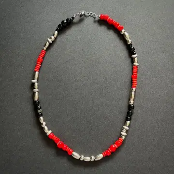 비즈 목걸이 인디언 멕시칸 비즈 화이트하트 실버