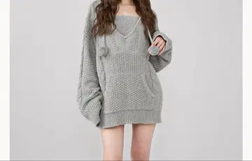 케이블 DD 로고 V넥 니트 후디