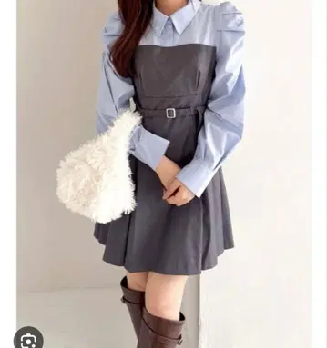 dazzlin 긴팔 레이어드 셔츠 미니 원피스