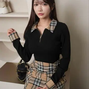 립 서비스 LIP SERVICE 체크 컬러 리브 니트 스커트