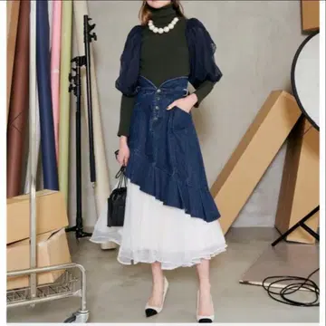 새상품 la belle Etude 데님 플레어 롱 스커트