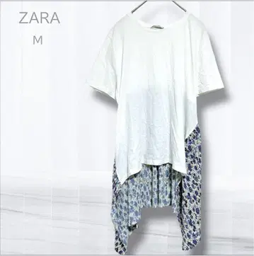 자라 반팔 티셔츠 튜닉 M 화이트 꽃무늬 도킹 체형 커버
