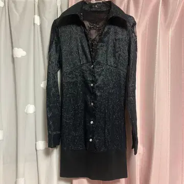 블랙 스트라이프 미니 셔츠 드레스