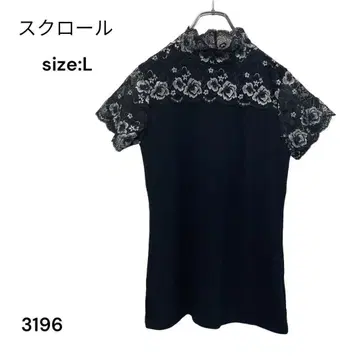 스크롤 셔츠 상의 반팔 L 레이스 블랙 멋스러운