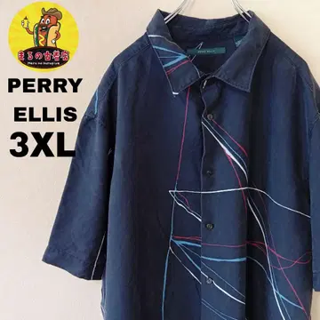 USA 구제 의류 PERRY ELLIS 반팔 버튼 셔츠 3XL 네이비