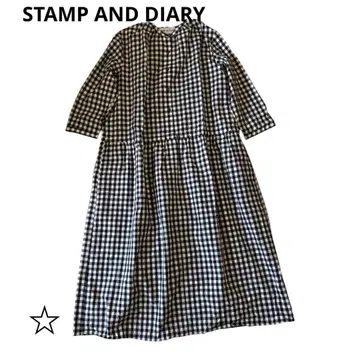 스탬프앤다이어리 깅엄 체크 원피스 일본제 면 x 큐프라