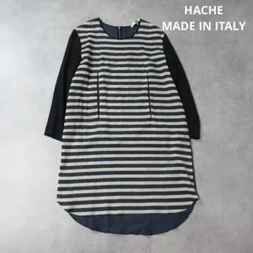 HACHE / 절개 디자인 보더 원피스 상의 이탈리아제