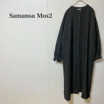 사만사 모스모스 원피스 프리 블랙 셔츠 버튼 달린 면 무지