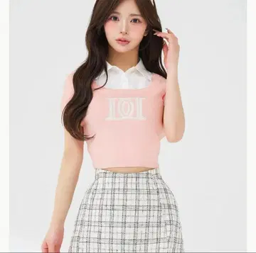 다리치 Darich DD 로고 레이어드 니트탑 핑크 PNK