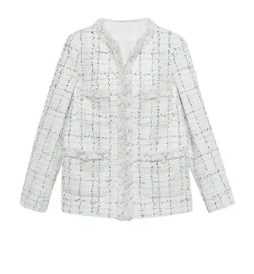 ANAYI 믹스 트위드 롱 노카라 자켓