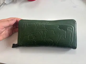 Dakota 천연 가죽 장지갑 동물 엠보싱 가공 그린 컬러 가죽 장지갑
