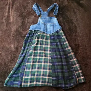 패치워크 데님 체크 원피스 M