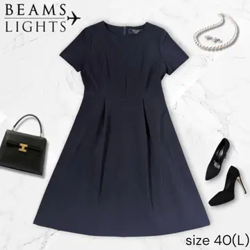 새상품급 BEAMS 빔즈 반팔 플레어 원피스 네이비 40사이즈 L 상당