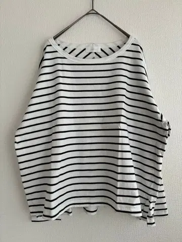 카구레 보더 T셔츠 티셔츠 반팔 내추럴 화이트 x 블랙 kagure