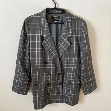 LEILIAN 그레이 체크 얇은 소재 실크울 자켓 빅 사이즈