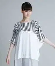 HIROKO KOSHINO 스트라이프 디자인 반팔 상의