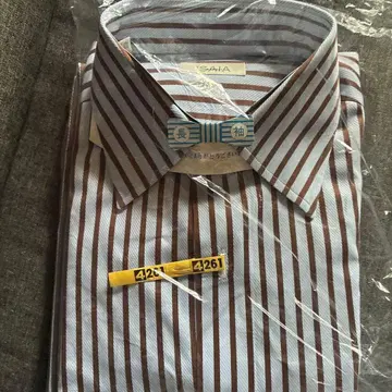 ISAIA 긴팔 셔츠 파랑과 브라운 스트라이프 16/41