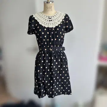 셰리 라파 프랑슈리페 도트 무늬 네이비 반팔 원피스