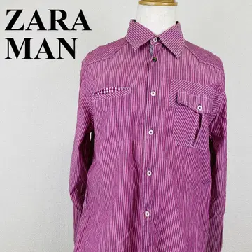 ZARA MAN 스트라이프 긴팔 셔츠 핑크 L 1178-B