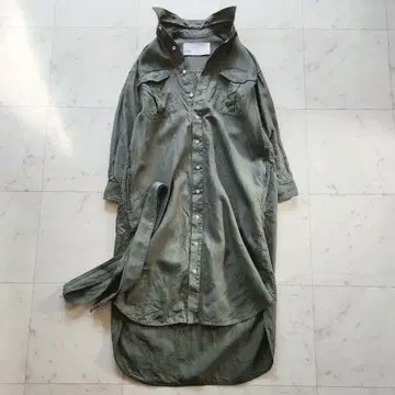 티카 린넨 100% 하드 맨즈 리넨 셔츠 원피스 카키 넉넉한 핏