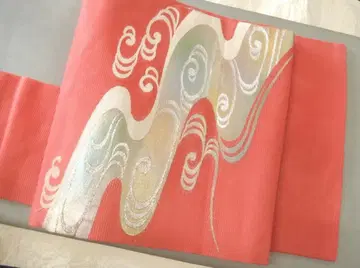 순수 실크 여름 나고야 오비 옅은 홍색에 파도