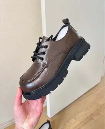 통굽 소가죽 로퍼 소가죽 신발 브라운 출퇴근 통학 여성용 240