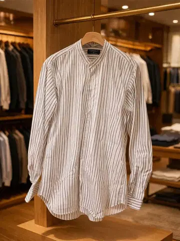 TOMORROWLAND 코튼 포플린 스트라이프 밴드 카라 셔츠