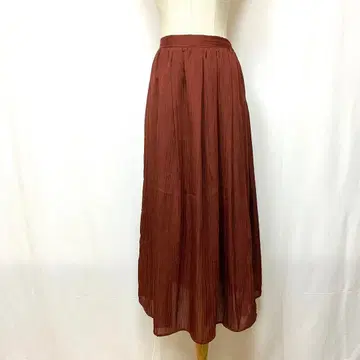 Ketty Cherie 시어 롱 스커트 브라운 플레어 허리밴딩