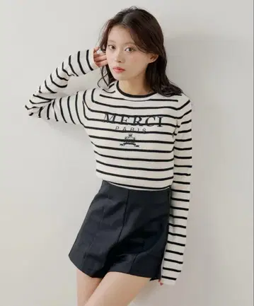 chico 로고 자수 리브 니트