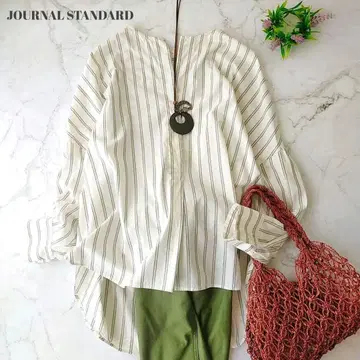 저널 스탠다드 스트라이프 긴팔 코튼 셔츠 루즈핏 스키퍼 셔츠