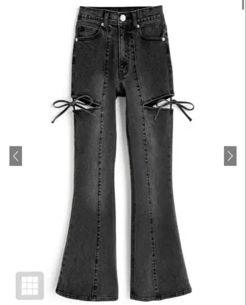 사이드 컷 아웃 리본 플레어 데님 팬츠 CU578