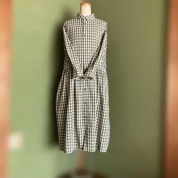 ichi 깅엄 체크 린넨 원피스