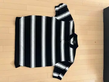 caltop 블랙 화이트 스트라이프 반팔 피케 셔츠 4xl