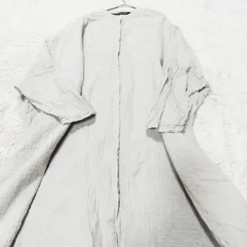 새상품급 미즈이로 인드 스탠드 카라 크레이프 롱 셔츠 일본제 그레이 F