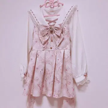 LIZLISA Sewing Bear 패턴 셋업 핑크 긴팔