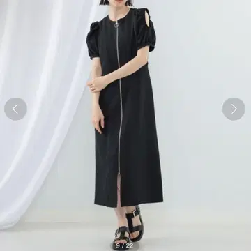 Ray BEAMS / 퍼프 슬리브 롱 원피스 [ S ] 블랙