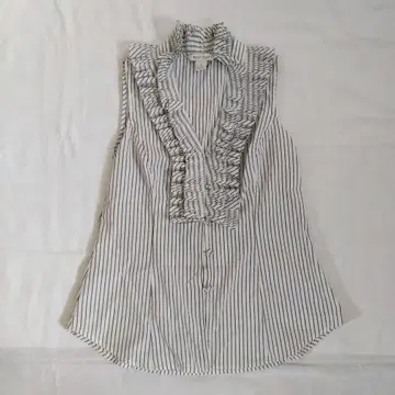 화이트하우스 블랙마켓 스트라이프 프릴 슬리브리스 셔츠