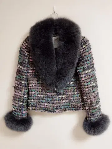 Rene 르네 트위드풍 퍼 달린 숏코트