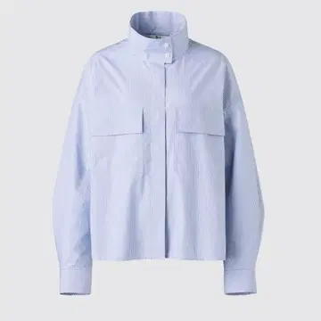 코튼 스탠드 카라 셔츠 자켓 스트라이프