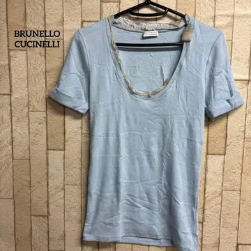 BRUNELLO CUCINELLI 스카이블루 V넥 반팔 티셔츠