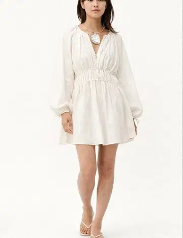 가격 인하 H&M 코튼 원피스 + 목걸이 세트 봄 새상품급 내추럴 화이트