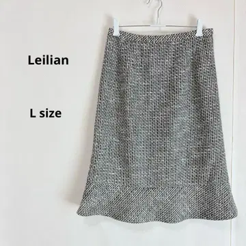 Leilian 레리안 트위드 플레어 스커트 L 울 혼방 무릎 기장 일본제