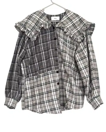 KkCo 체크 프릴 블라우스 패치워크 오버 사이즈